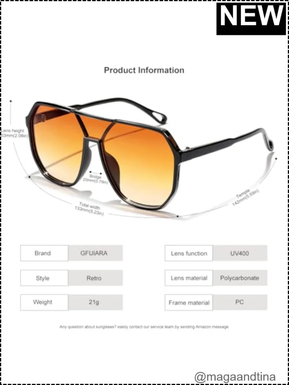 Oversized Square Aviator Sunglasses Retro Double Bridge UV400 Protection Unisex
